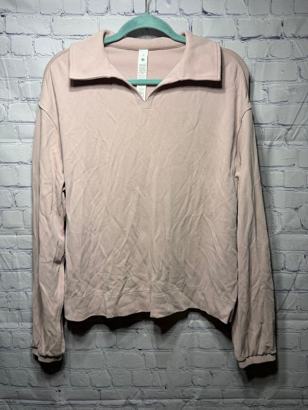 Lululemon Womens Softstreme Pique Oversized Long Sleeve Polo Light Pink Sz XS